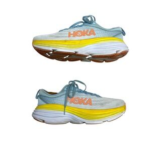Hoka One One Bondi Womens Size 9.5 Blue Yellow Running Walking Shoes Sneakers